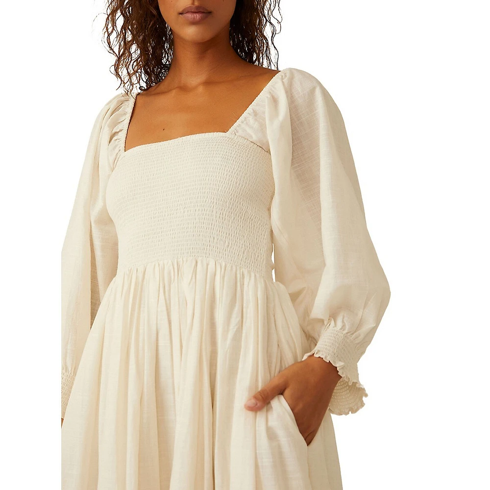 Perfect Storm Smocked Eyelet Midi Dress