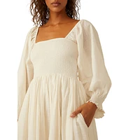Perfect Storm Smocked Eyelet Midi Dress