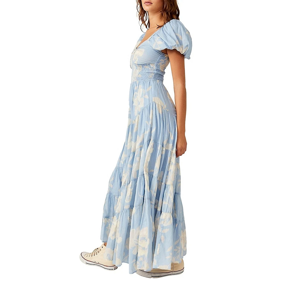 Sundrenched Short-Sleeve Floral Maxi Dress