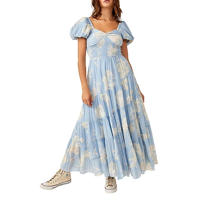 Sundrenched Short-Sleeve Floral Maxi Dress