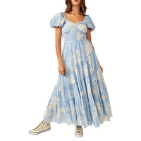 Sundrenched Short-Sleeve Floral Maxi Dress