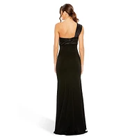 One-Shoulder Knotted-Bustier Trumpet Gown