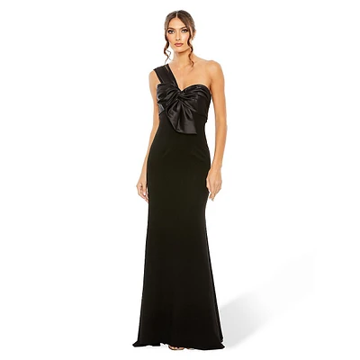 One-Shoulder Knotted-Bustier Trumpet Gown