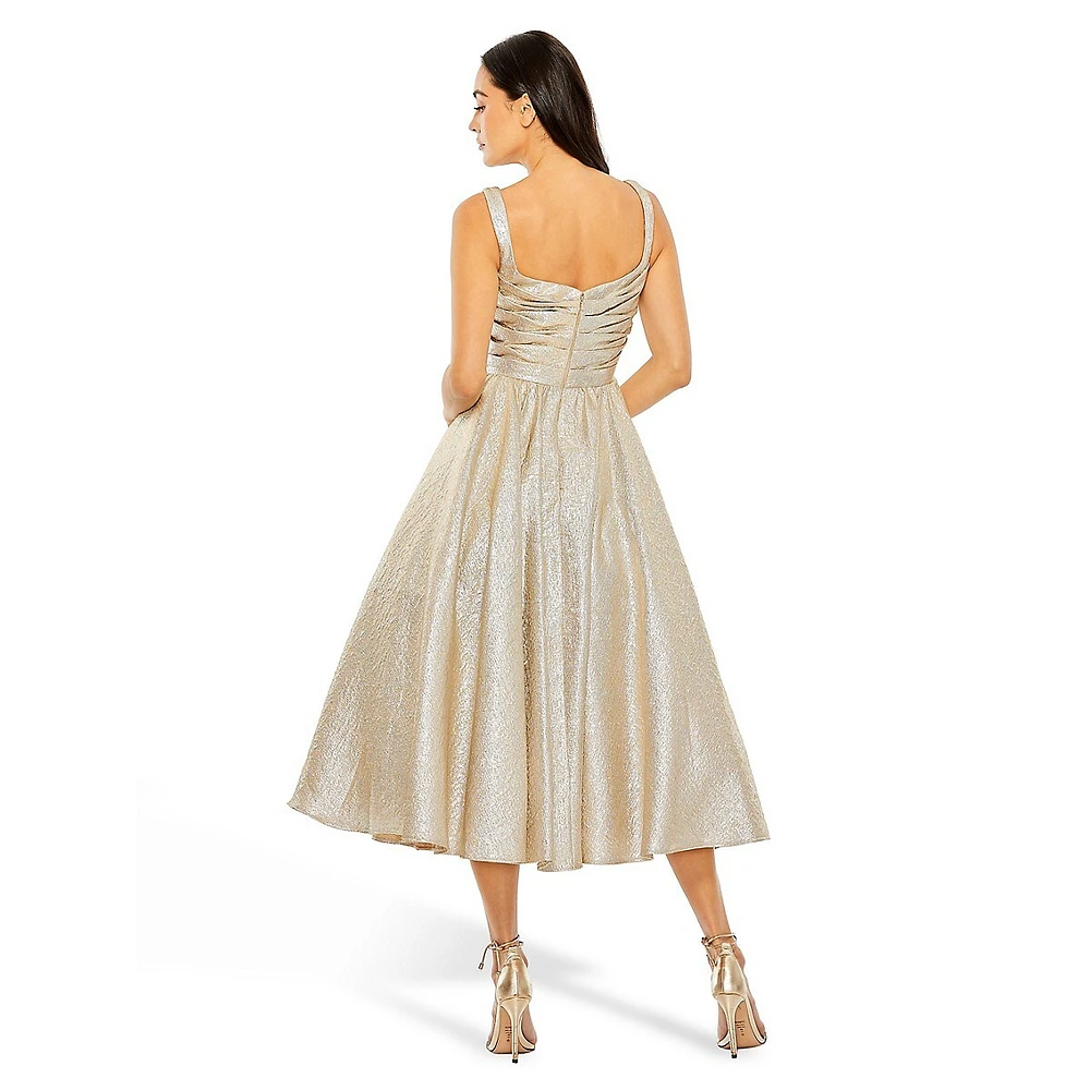 Ruched Metallic Squareneck A-Line Evening Dress