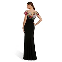 Floral Embellished Jersey Fitted Gown