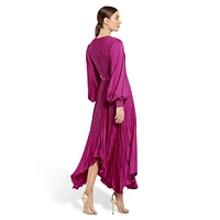 Long-Sleeve Pleated Handkerchief Evening Dress