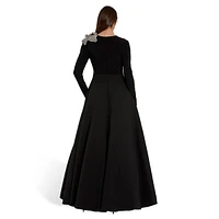 Long-Sleeve Jersey & Taffeta Flower Ball Gown