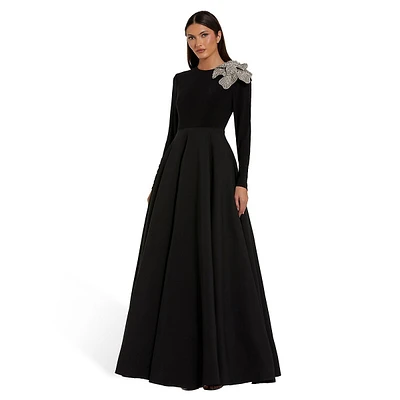 Long-Sleeve Jersey & Taffeta Flower Ball Gown