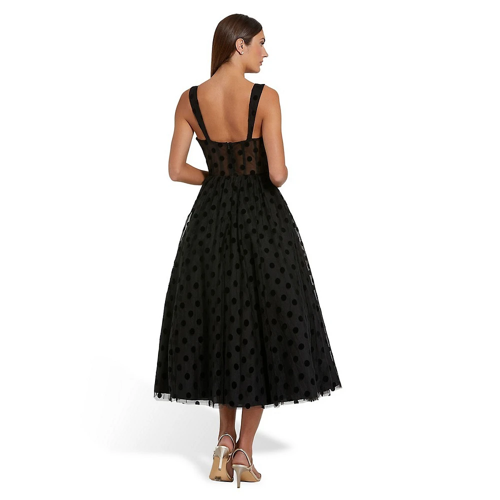 Illusion-Dot Bustier A-Line Evening Dress