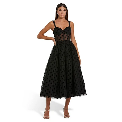 Illusion-Dot Bustier A-Line Evening Dress