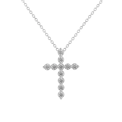14K White Gold & 1.0 CT. T.W. Lab-Grown Diamond Cross Pendant Necklace
