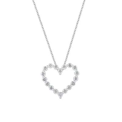 14K White Gold & 1.0 CT. T.W. Lab-Grown Diamond Heart Pendant Necklace