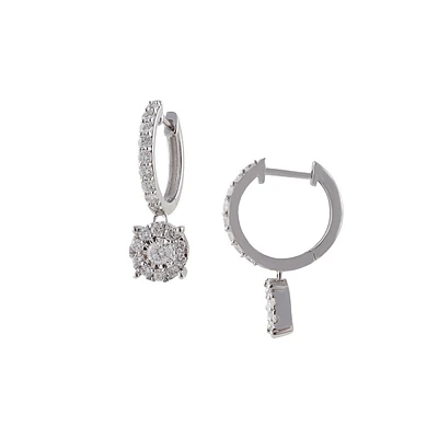 14K White Gold & 1.0 CT. T.W. Lab-Grown Diamond Huggie-Hoop Drop Earrings