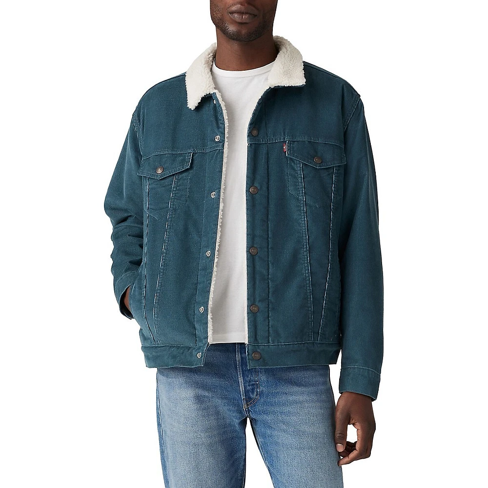 Relaxed-Fit Teddy-Lined Denim Trucker Jacket