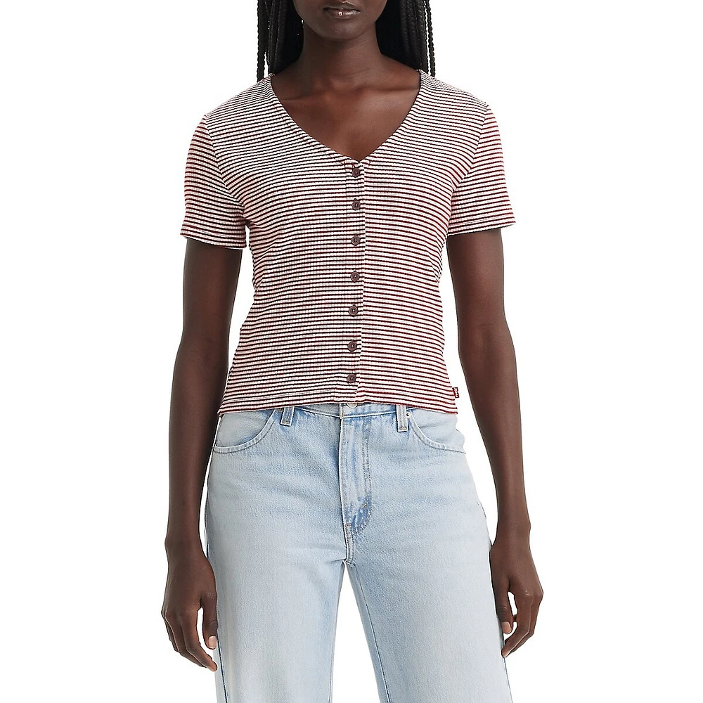 Muse Striped Ribbed Short-Sleeve Top