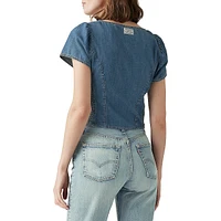 Ophelia Short-Sleeve Denim Corset Top