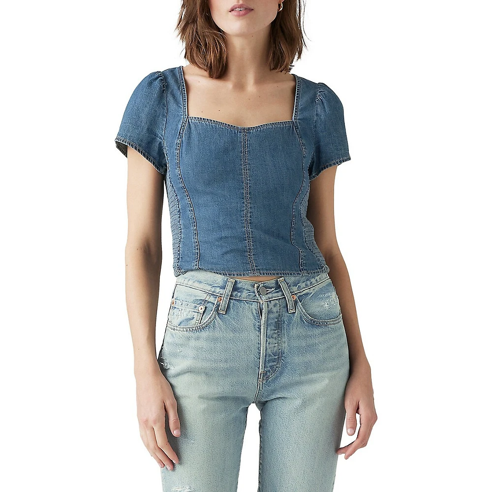 Ophelia Short-Sleeve Denim Corset Top