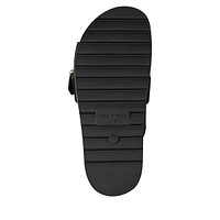 Hattie Buckle-Top Leather Slide Sandals