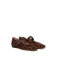 Michaela Leopard-Print Calf Hair Mary-Jane Flats