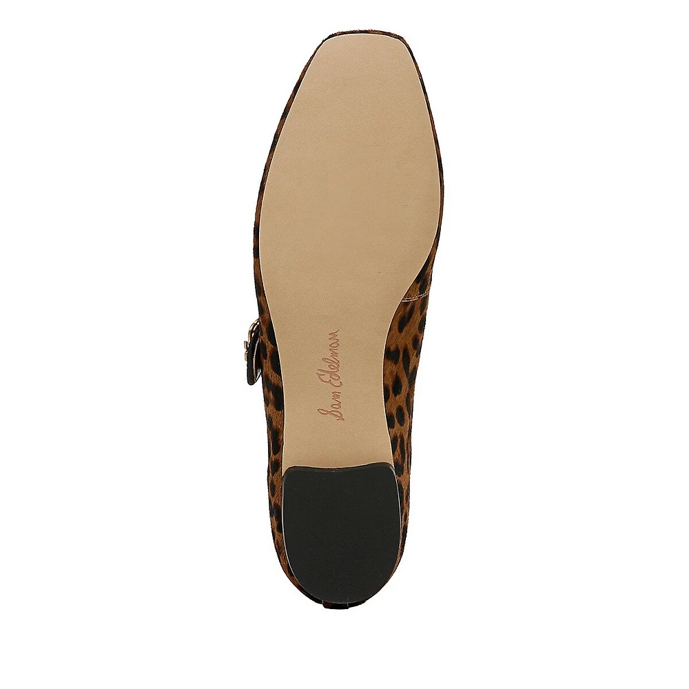 Michaela Leopard-Print Calf Hair Mary-Jane Flats