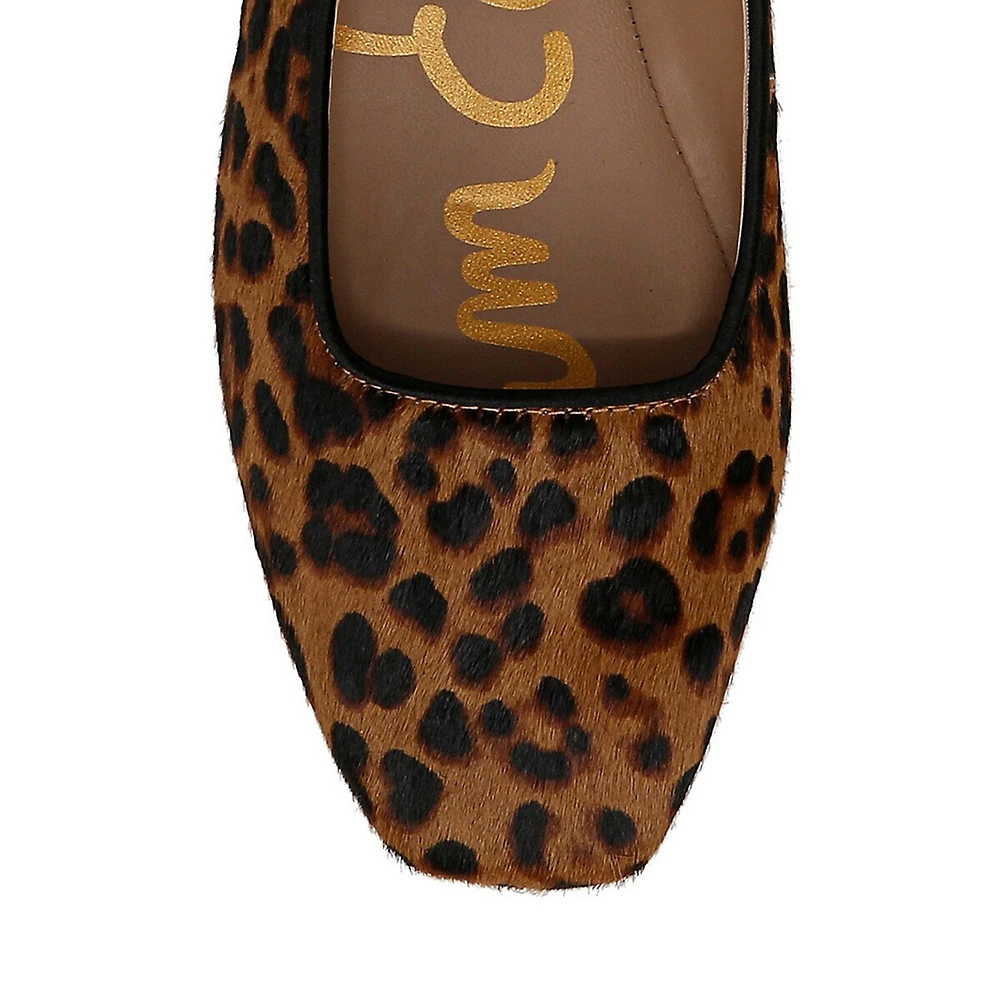 Michaela Leopard-Print Calf Hair Mary-Jane Flats