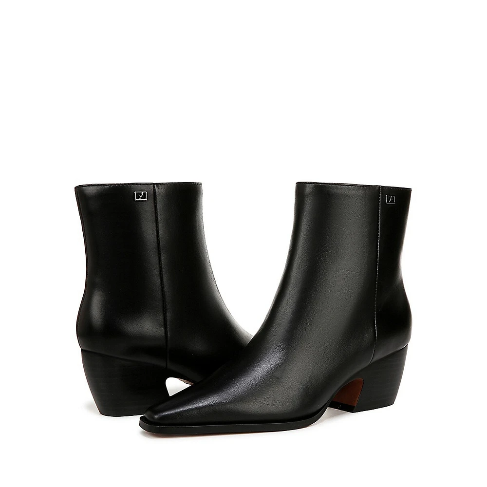 Vivian Leather Block-Heel Booties