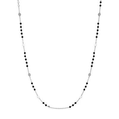 Silvertone Faux Pearl, Bead & Faux Crystal Station Necklace