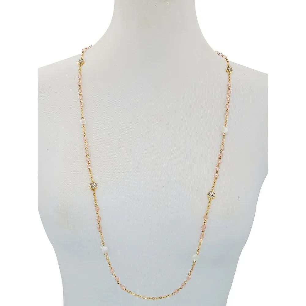 Goldtone, Bead & Faux Gem Station Necklace