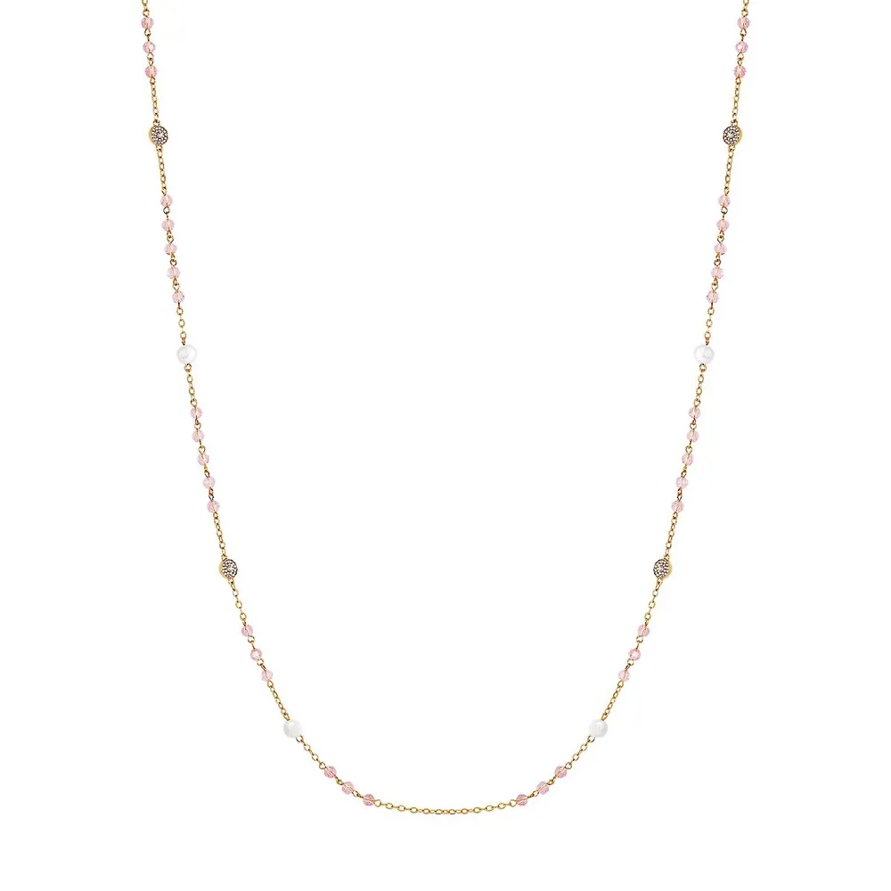 Goldtone, Bead & Faux Gem Station Necklace