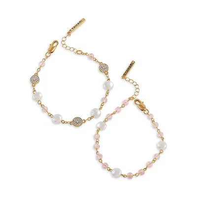 Goldtone, Faux Pearl, Bead & Faux Crystal 2-Piece Bracelet Set