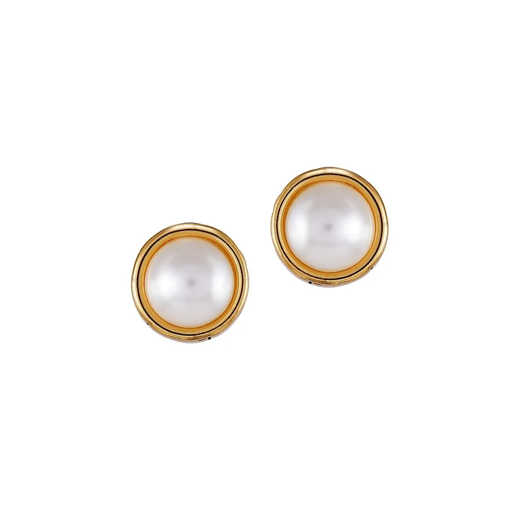 Goldtone & Faux Pearl Stud Earrings