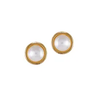 Goldtone & Faux Pearl Stud Earrings
