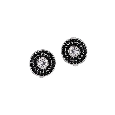 Silvertone & Jet Crystal Clip Earrings