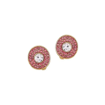 Goldtone & Light Rose Crystal Clip Earrings