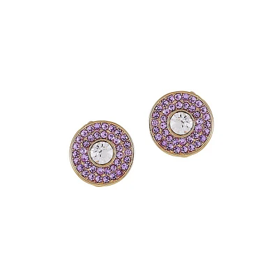 Goldtone & Lilac Crystal Clip Earrings