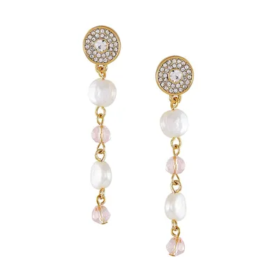 Goldtone, Faux Pearl & Crystal Drop Earrings