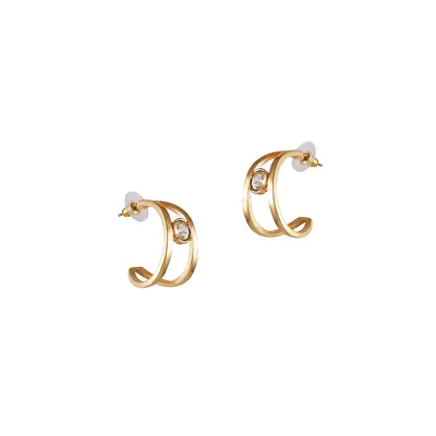 Simple Shine Goldtone & Crystal C Hoop Earrings