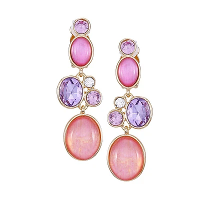 Make It Sparkle Goldtone & Faux Gem Clip-On Drop Earrings