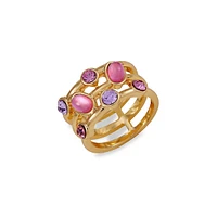 Make It Sparkle Goldtone, Pink & Violet Crystal Stone Ring