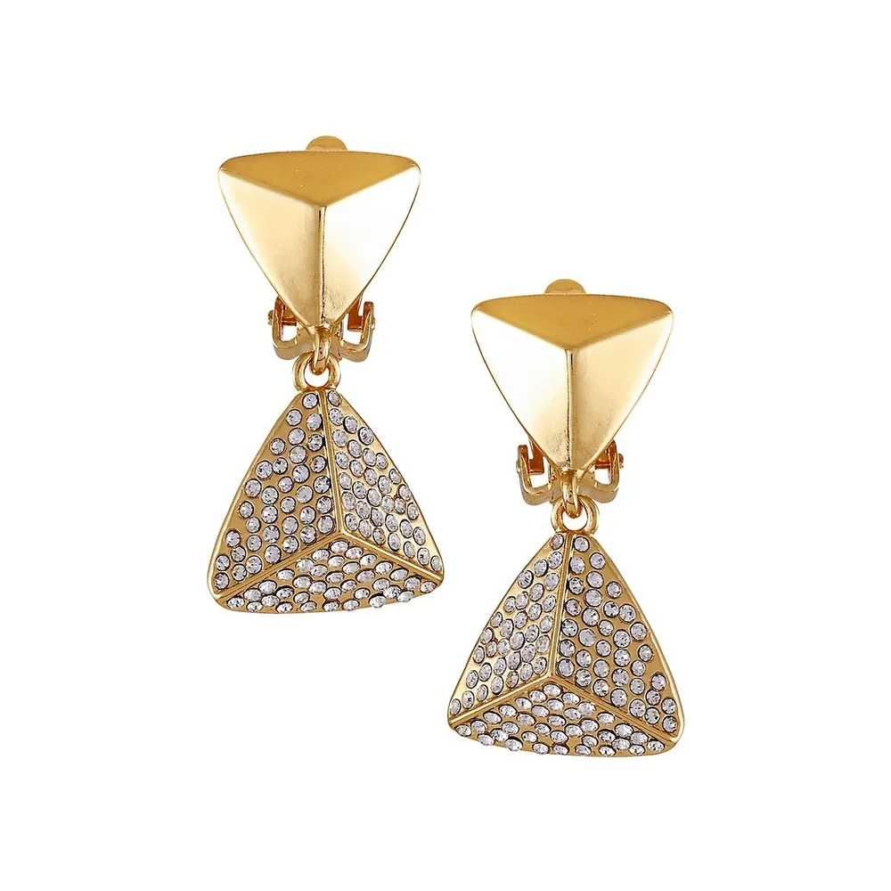 On Point Goldtone & Crystal Clip-On Drop Earrings