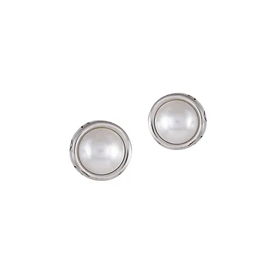Silvertone & Faux Pearl Stud Earrings