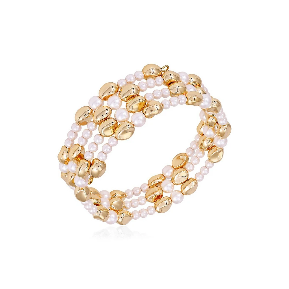 Posh Pearls Goldtone & Blush Faux Pearl Coil Bracelet
