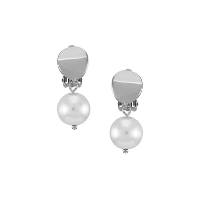 Silvertone & Blush Faux Pearl Clip-On Earrings