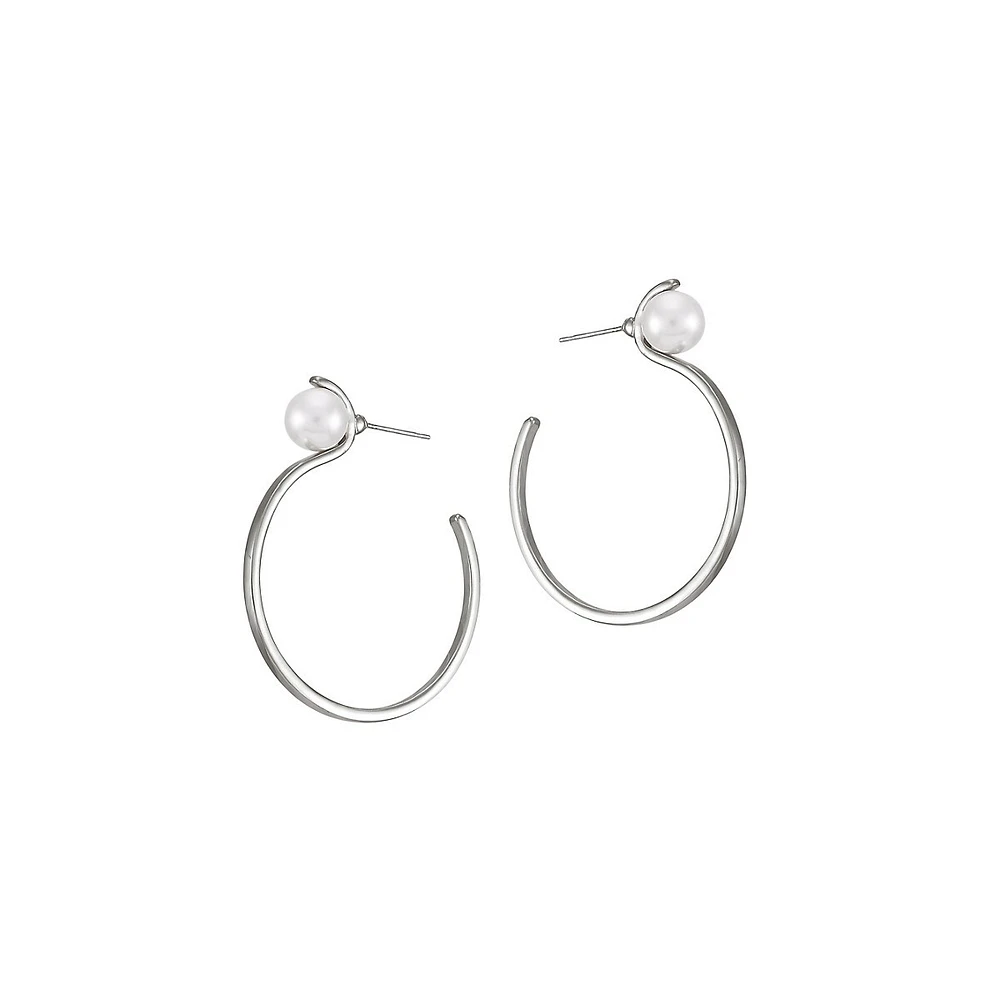 Silver Hoop With Blush Faux Pearl Earrings