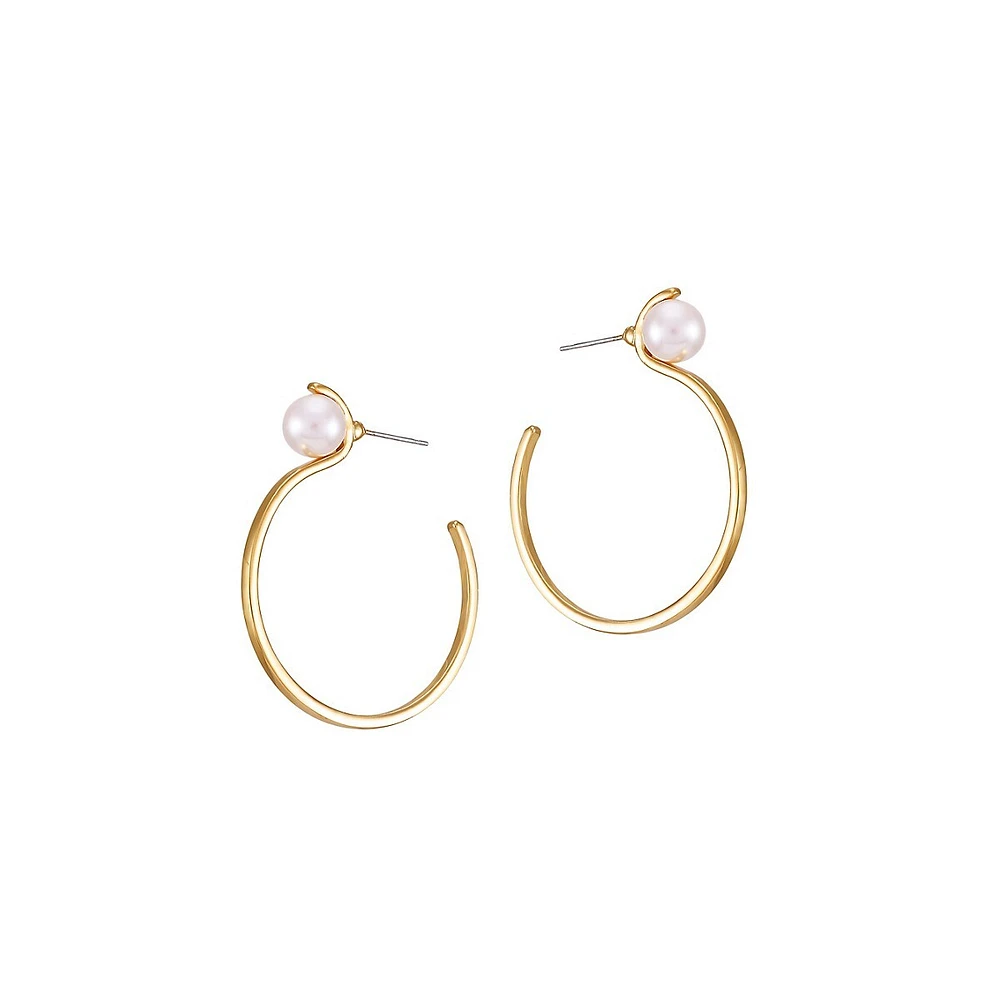 Posh Pearls Goldtone & Blush Faux Pearl C-Hoop Earrings