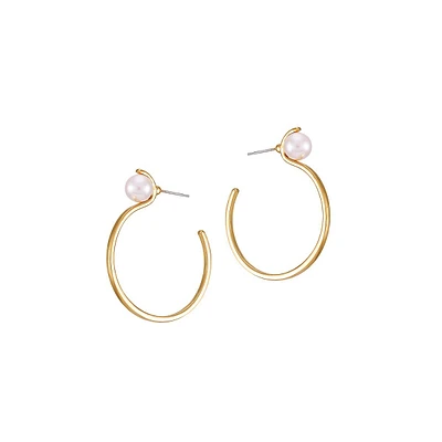 Posh Pearls Goldtone & Blush Faux Pearl C-Hoop Earrings