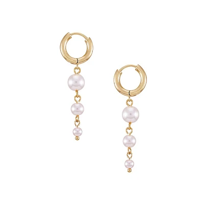 Posh Pearls Goldtone & Blush Faux Pearl Huggie-Hoop Linear Earrings