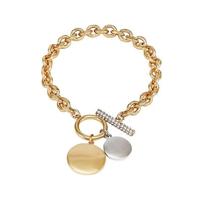 Well Rounded Two-Tone & Glass Crystal Charm Toggle Bracelet