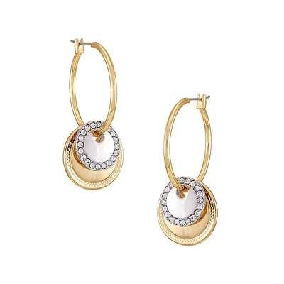 Well Rounded Goldtone Hoop With Two-Tone Charm Earrings