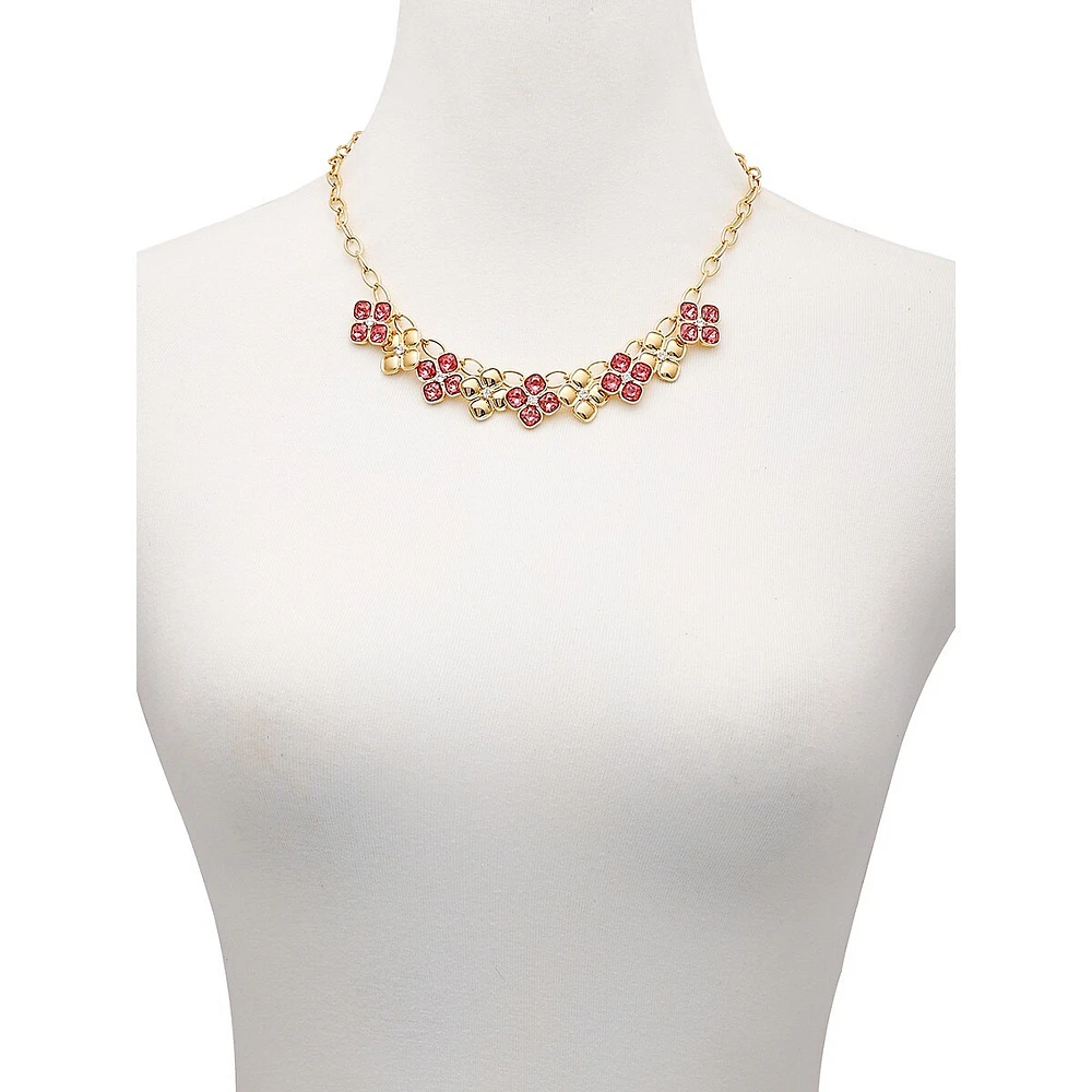 Staying Out All Bright Goldtone & Rose Flower Statement Necklace